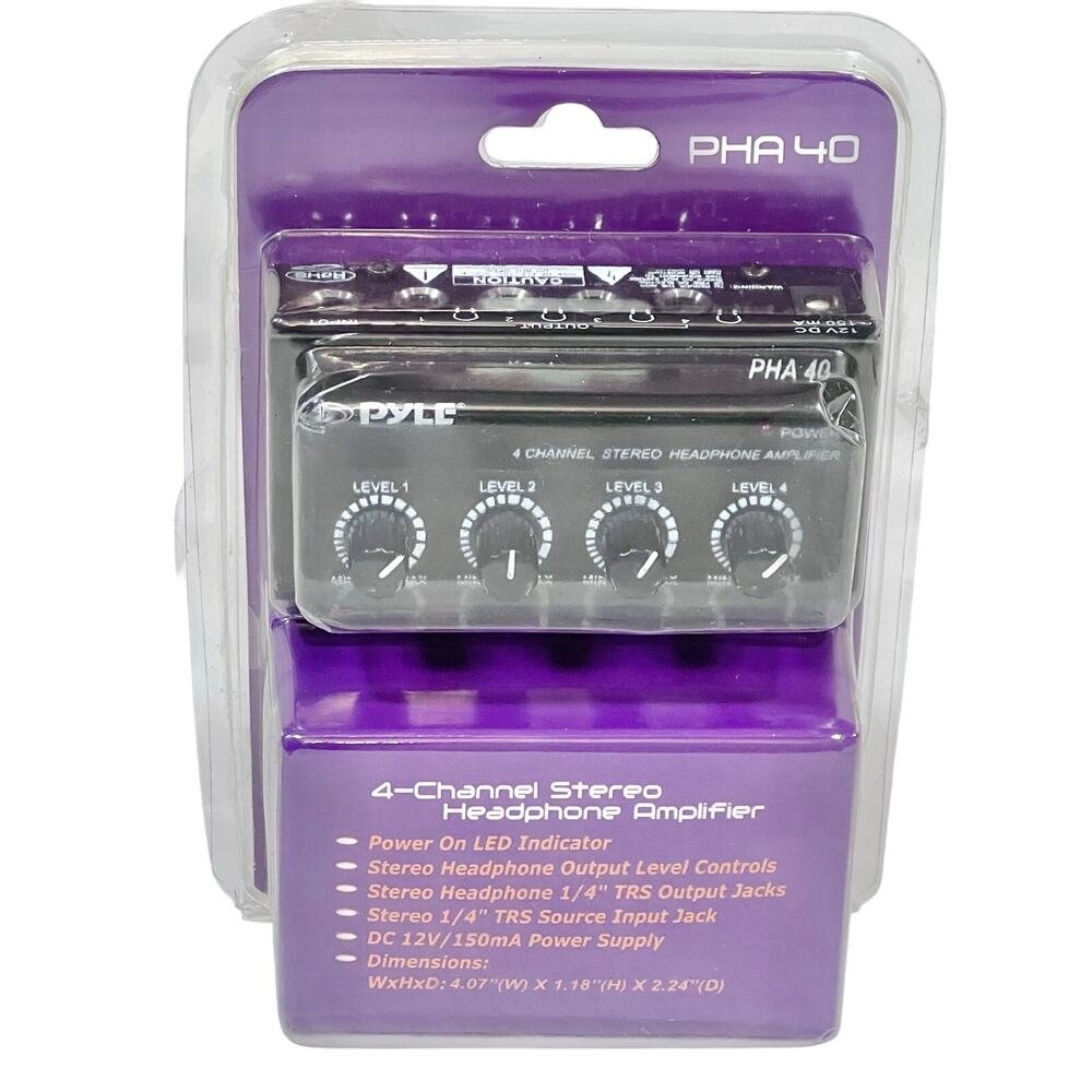Pyle PHA40 4 Channel Stereo Headphone Amplifier DJ Professional Audio New Sealed